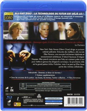 Damages saison 1 | Blu-ray neuf de la série avec les 13 épisodes de la saison 1 intégrale sur 4 disques Blu-ray avec Glenn Close et Rose Byrne | Dos de la jaquette