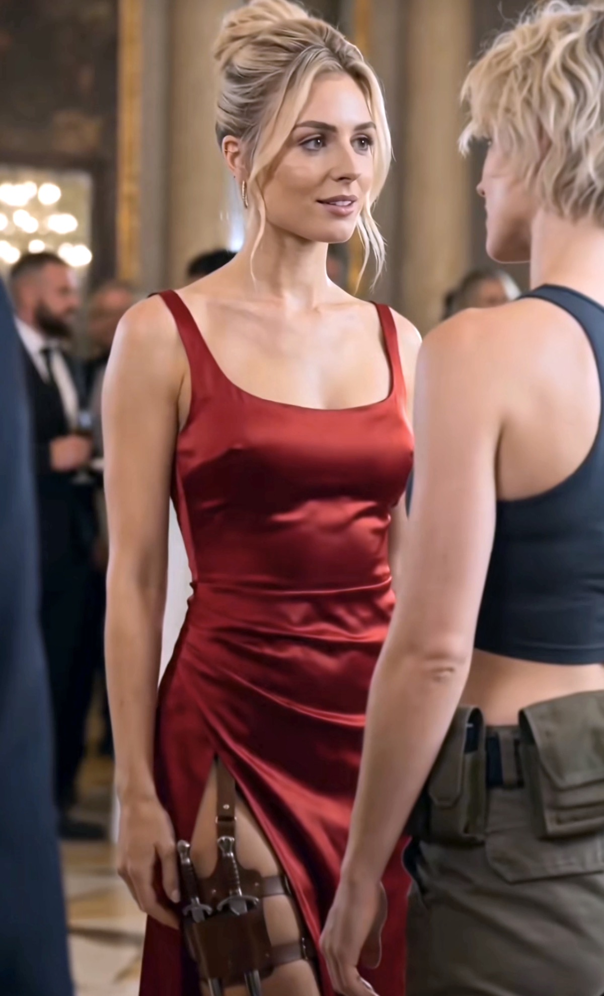 La mini-série Pink Lace Blood blade joue la carte de la domination féminine subjuguante avec les tétons de la jeune dominatrice Nyx qui se devinent sous le fin tissu satiné de sa robe rouge